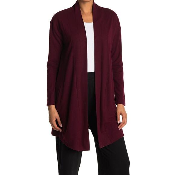 Melloday Open Cardigan Sweater Extra Small Wine NWT Slash Pockets Tunic Length - Picture 1 of 7